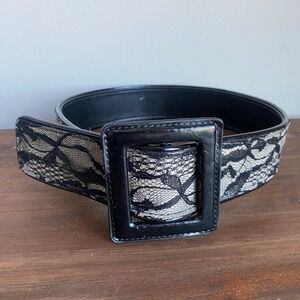 Black Floral Lace Wide Waist Belt Small Square Buckle Size y2k Target Romantic